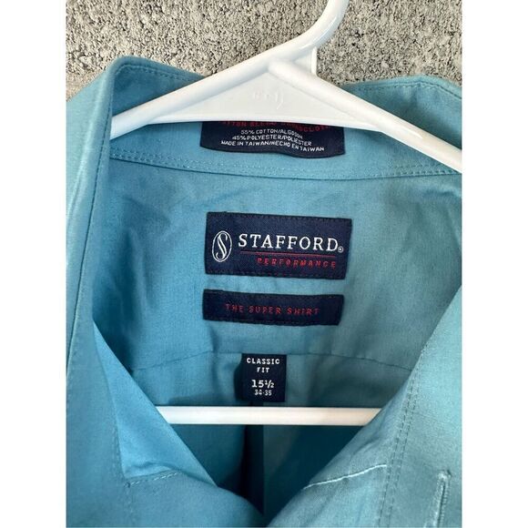 Stafford Performance The Super Shirt Classic Fit Blue Size 34-35 - Picture 2 of 4